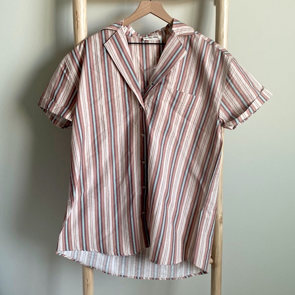 New Free People Oversized Short Sleeve Button Down Shirt Sz Small - Picture 2 of 8